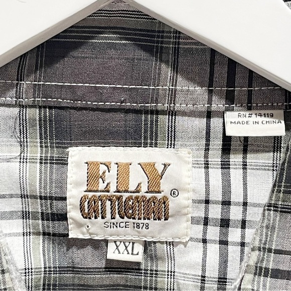 ELY CATTLEMAN Men’s Black White Plaid Pearl Snap Long Sleeve Western Shirt XXL - Picture 7 of 9